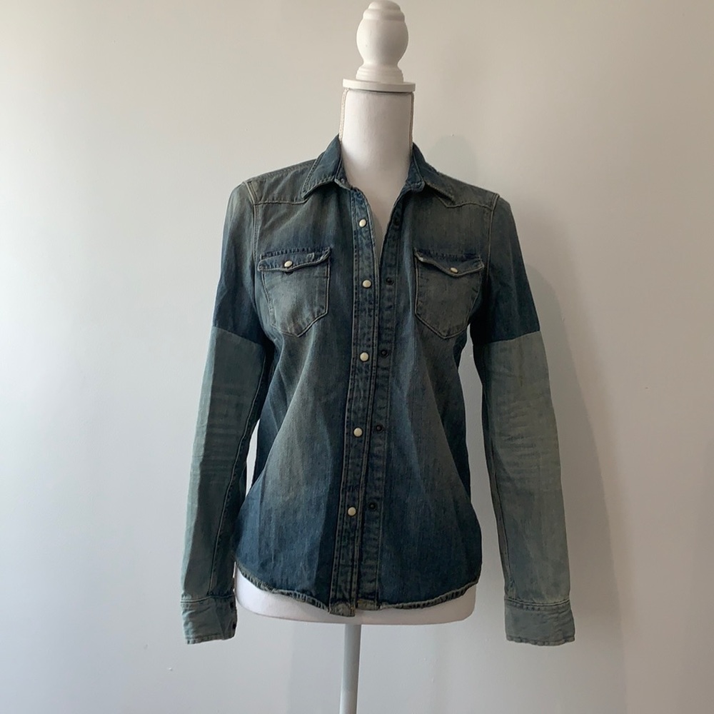 All Saints two tone denim button down
